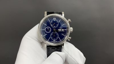TW Factory IWC Portofino 42*13.5mm Dandong 7750 Movement Black Italian Calfskin Leather Strap Blue Face Watch